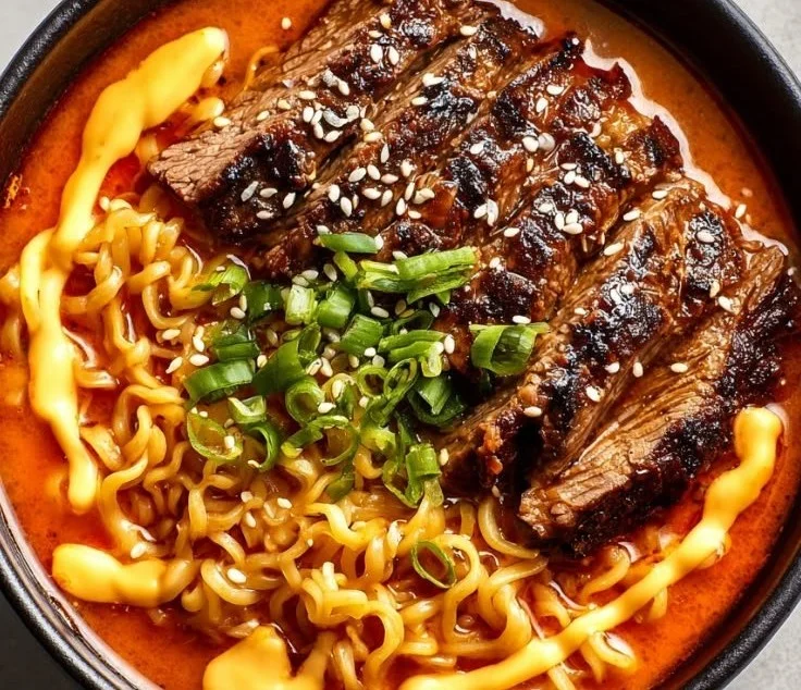 Spicy Korean Ramen with Smoky Grilled Beef